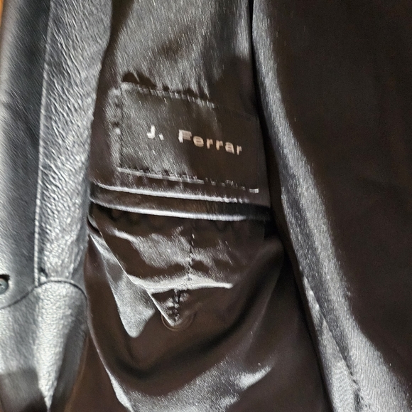 J. FERRAR BLACK LEATHER SUIT BLAZER SINGLE BREAST DESIGNER JACKET MEDIUM - Picture 5 of 7